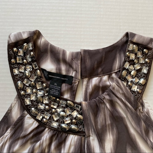 INC Womens Twisted detail Grey Beaded Sleeveless Top, size XL - Picture 2 of 5